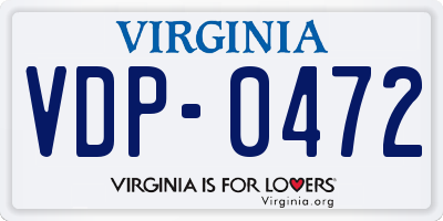 VA license plate VDP0472