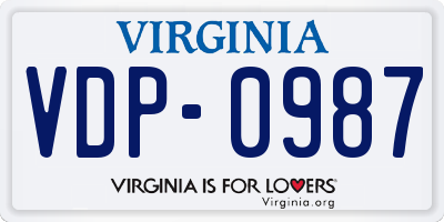 VA license plate VDP0987
