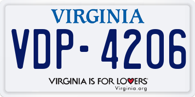 VA license plate VDP4206