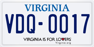 VA license plate VDQ0017