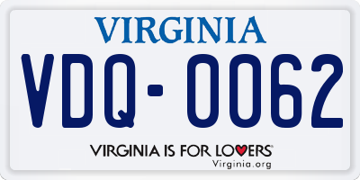 VA license plate VDQ0062