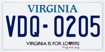 VA license plate VDQ0205