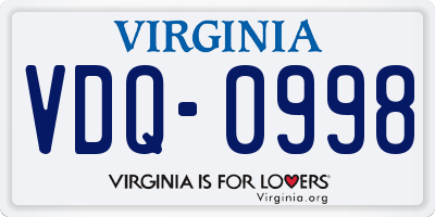 VA license plate VDQ0998