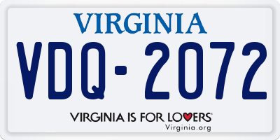 VA license plate VDQ2072
