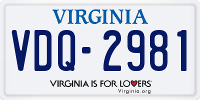 VA license plate VDQ2981
