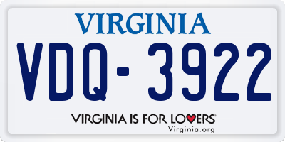VA license plate VDQ3922