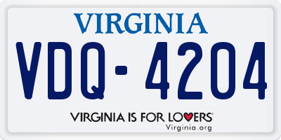 VA license plate VDQ4204