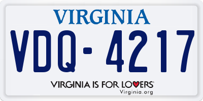 VA license plate VDQ4217