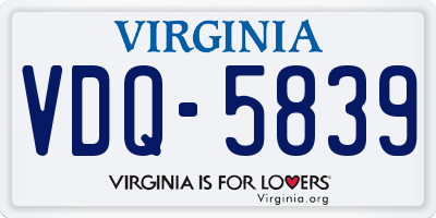 VA license plate VDQ5839
