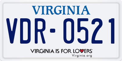 VA license plate VDR0521