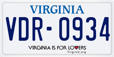 VA license plate VDR0934