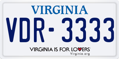 VA license plate VDR3333