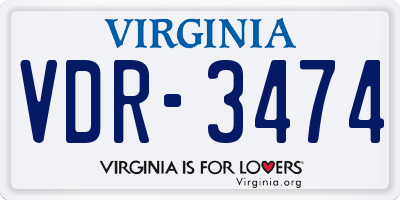VA license plate VDR3474