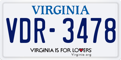 VA license plate VDR3478