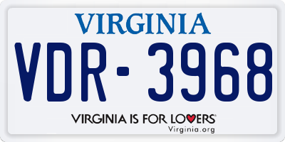 VA license plate VDR3968