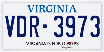 VA license plate VDR3973