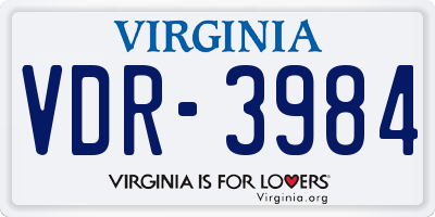 VA license plate VDR3984