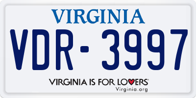 VA license plate VDR3997