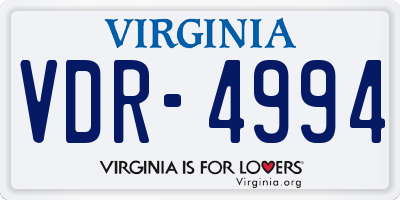 VA license plate VDR4994