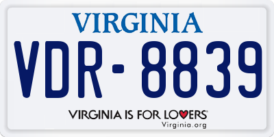 VA license plate VDR8839