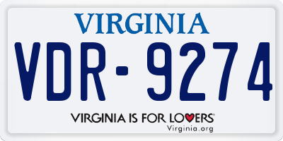 VA license plate VDR9274