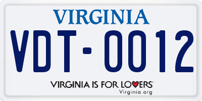 VA license plate VDT0012