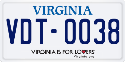 VA license plate VDT0038