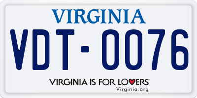 VA license plate VDT0076