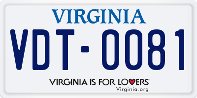 VA license plate VDT0081