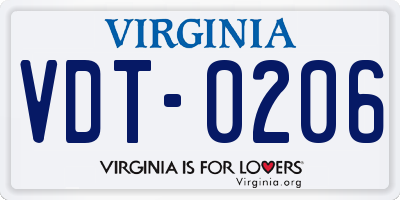 VA license plate VDT0206