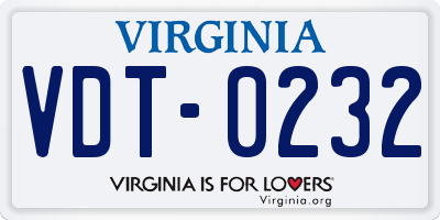 VA license plate VDT0232