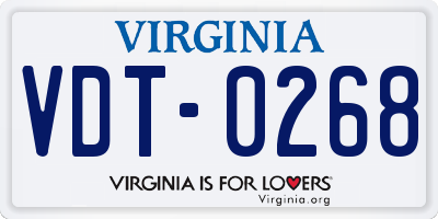 VA license plate VDT0268