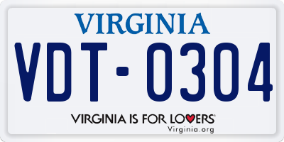VA license plate VDT0304