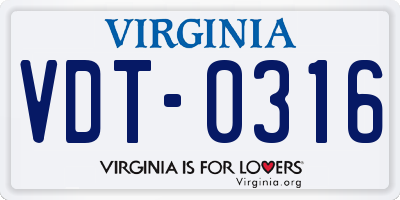 VA license plate VDT0316