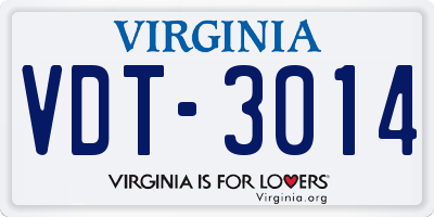 VA license plate VDT3014