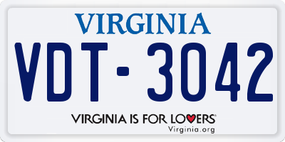 VA license plate VDT3042