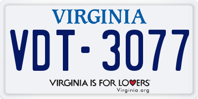 VA license plate VDT3077
