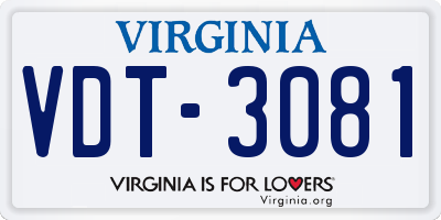 VA license plate VDT3081