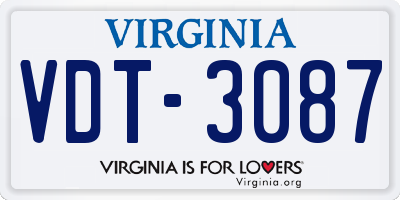 VA license plate VDT3087