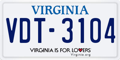 VA license plate VDT3104