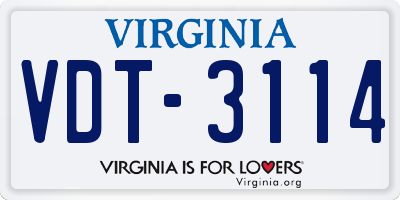 VA license plate VDT3114