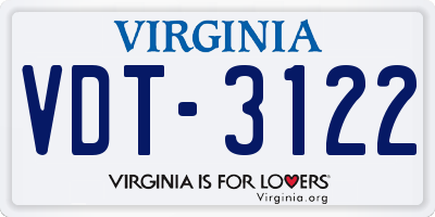 VA license plate VDT3122
