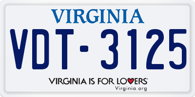 VA license plate VDT3125