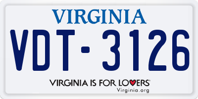 VA license plate VDT3126