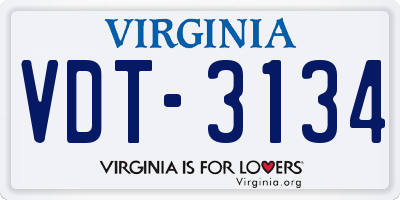 VA license plate VDT3134