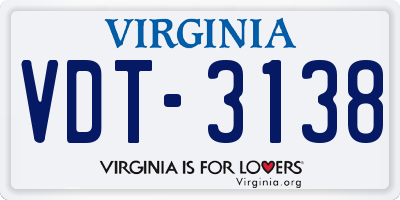 VA license plate VDT3138