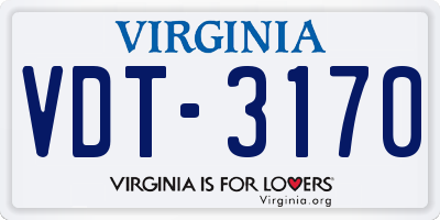 VA license plate VDT3170