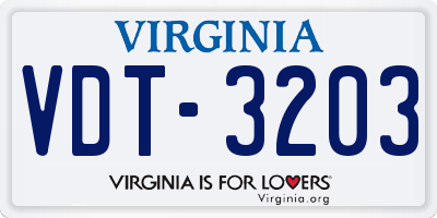 VA license plate VDT3203