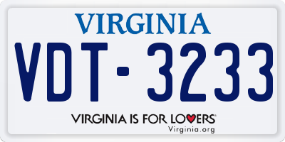 VA license plate VDT3233