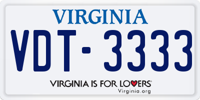 VA license plate VDT3333